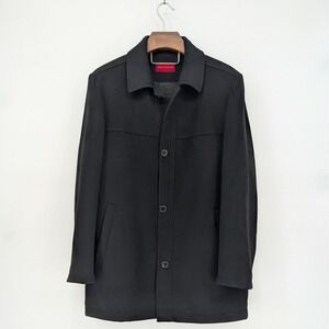 Mantoni Milano Italy Wool Cashmere Pea Coat Black Paisley Lining 42 L